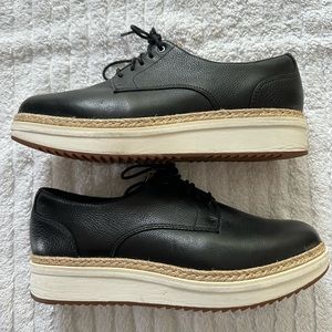 Clarks Womens Teadale Rhea Oxford Tie Ups Black Leather Platform, Size 8.5